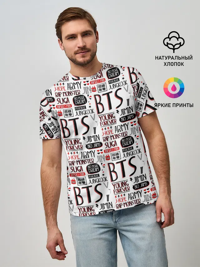 Мужская базовая футболка с принтом «BTS — BTS Collage»