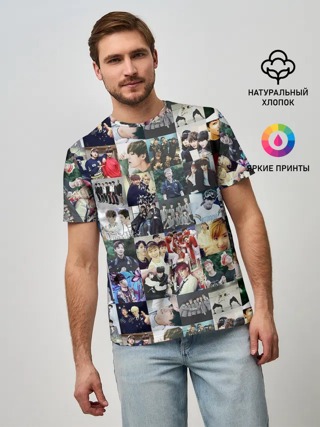 Мужская базовая футболка с принтом «BTS — BTS Collage»