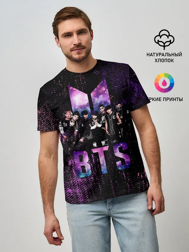 Мужская базовая футболка с принтом «BTS»