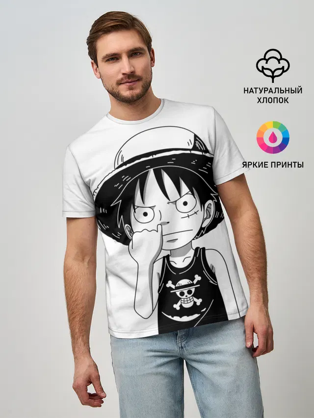 Мужская базовая футболка с принтом «Ван Пис — палец в носу One Piece»