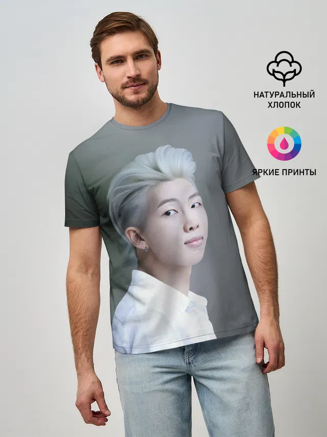 Мужская базовая футболка с принтом «BTS»