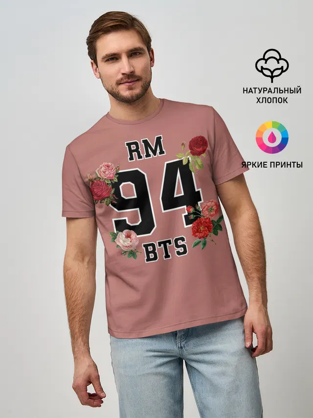 Мужская базовая футболка с принтом «BTS — RM BTS»