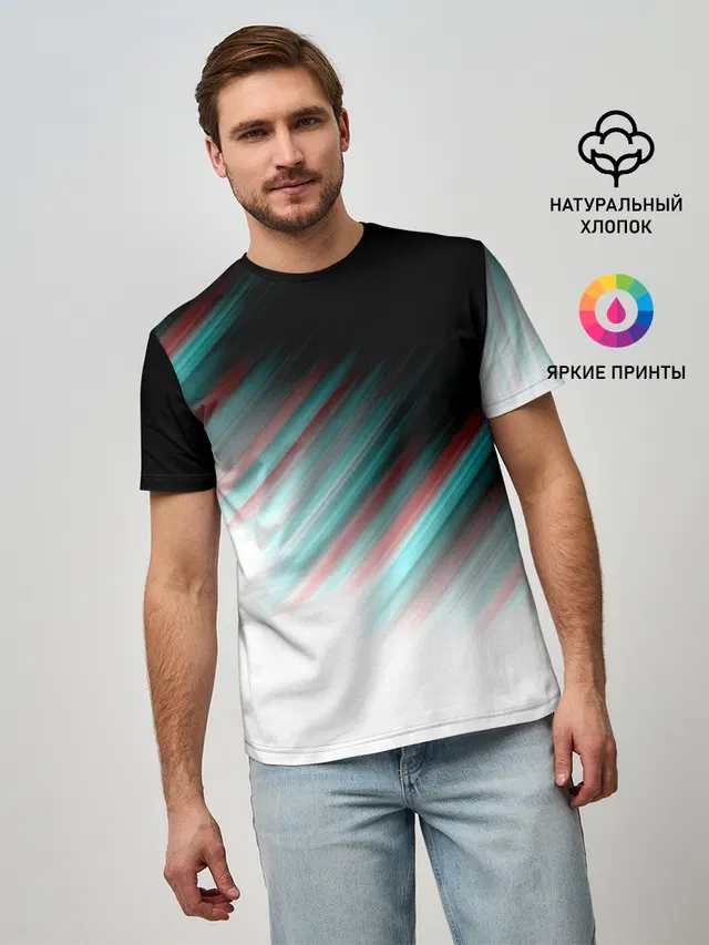 Мужская базовая футболка с принтом «Glitch Stripes»