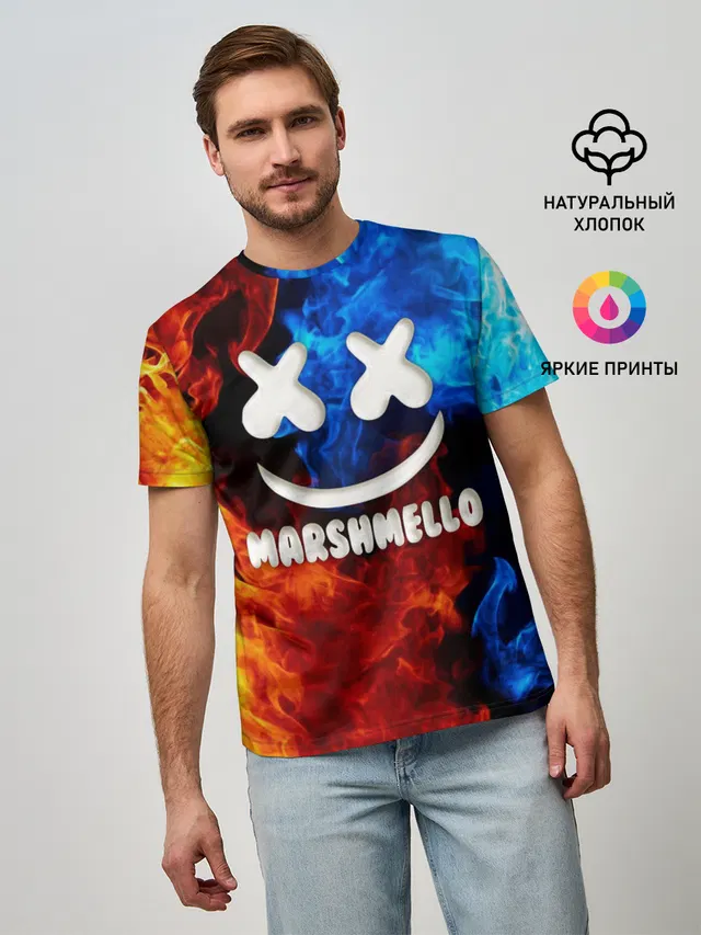 Мужская базовая футболка с принтом «Marshmello — Marshmello Fire»