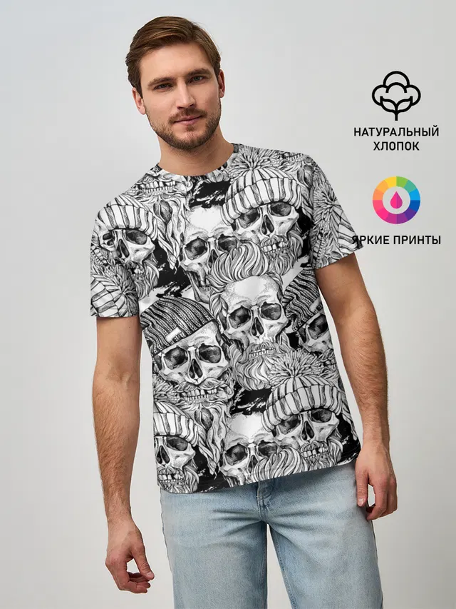 Мужская базовая футболка с принтом «Черепа — Human skulls»