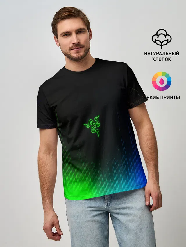 Мужская базовая футболка с принтом «Razer Neon»