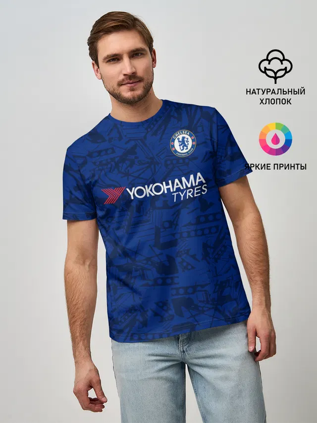 Мужская базовая футболка с принтом «Chelsea home 19-20»