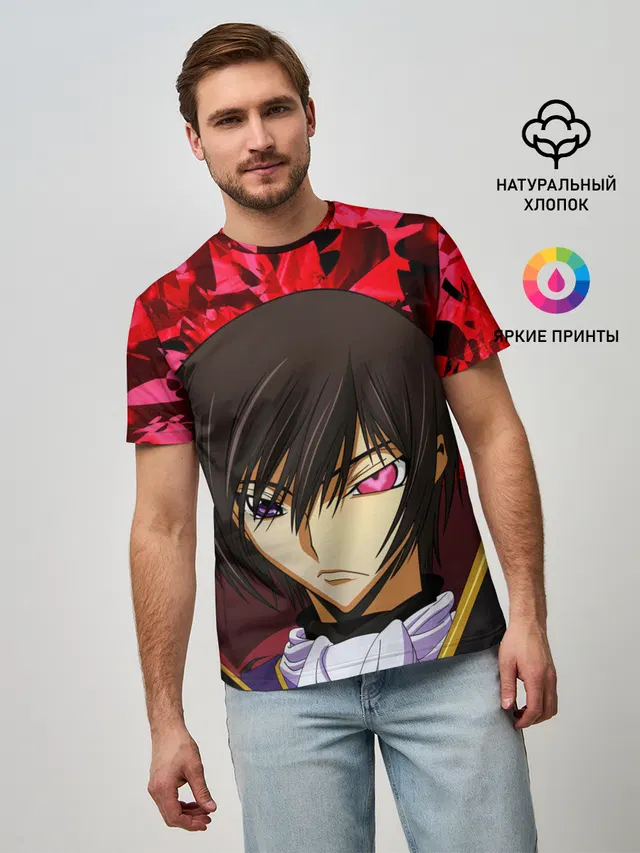 Мужская базовая футболка с принтом «Code Geass — GODE GEASS textured»