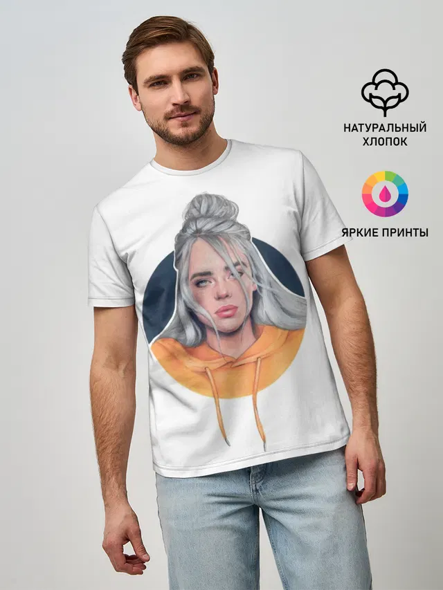 Мужская базовая футболка с принтом «Billie Eilish — Billie Eilish art 1»