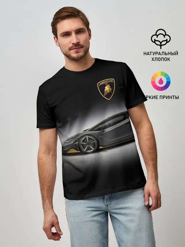 Мужская базовая футболка с принтом «Lamborghini — Lambo»