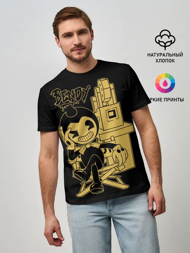 Мужская базовая футболка с принтом «Bendy»