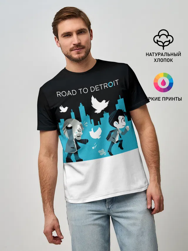 Мужская базовая футболка с принтом «Road TO Detroit»
