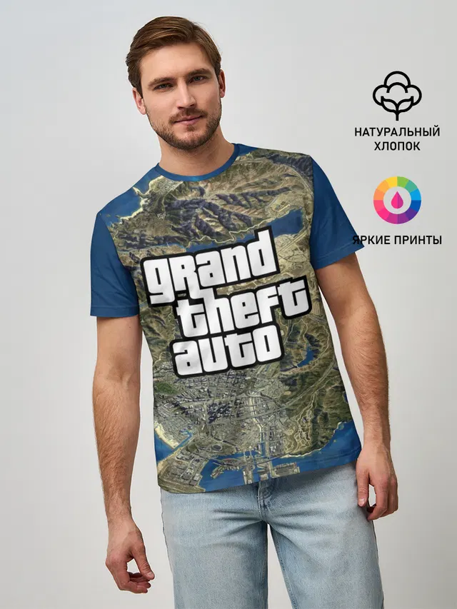 Мужская базовая футболка с принтом «GTA»