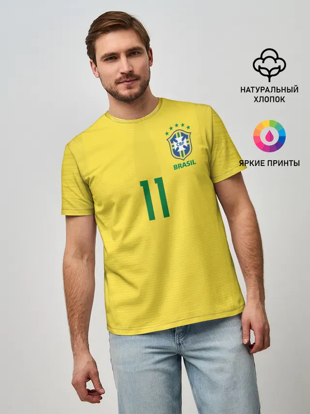 Мужская базовая футболка с принтом «Coutinho home WC 2018»