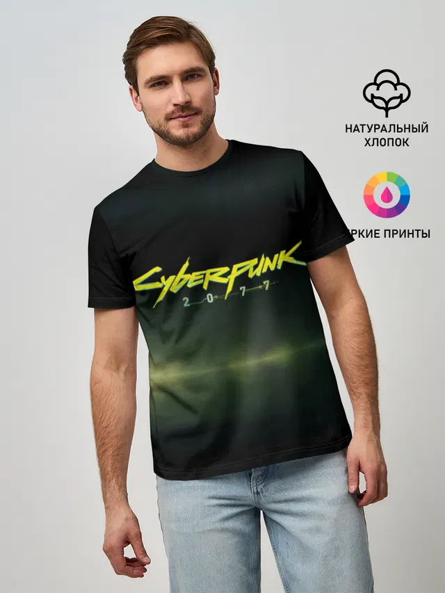 Мужская базовая футболка с принтом «Cyberpunk 2077»