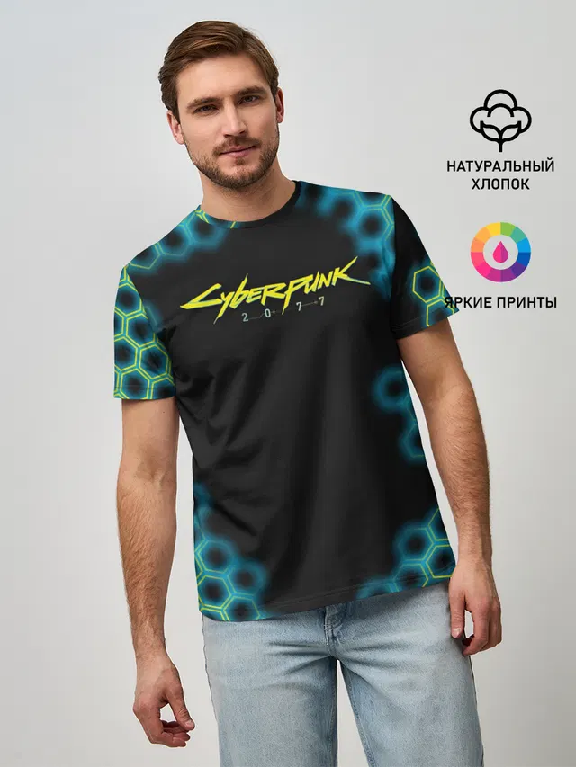Мужская базовая футболка с принтом «Cyberpunk 2077»