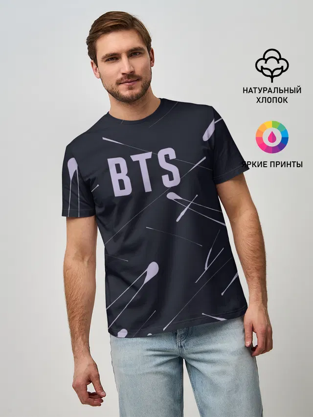 Мужская базовая футболка с принтом «BTS»