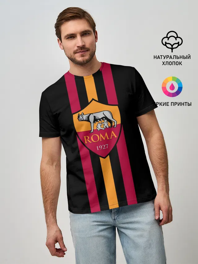 Мужская базовая футболка с принтом «Roma — FC Roma Lines»