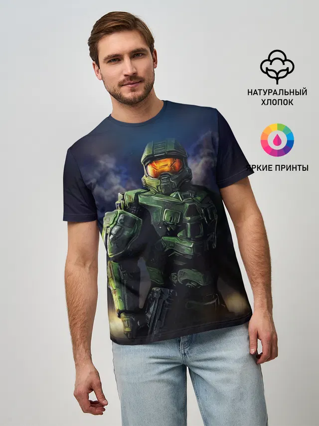 Мужская базовая футболка с принтом «Halo»
