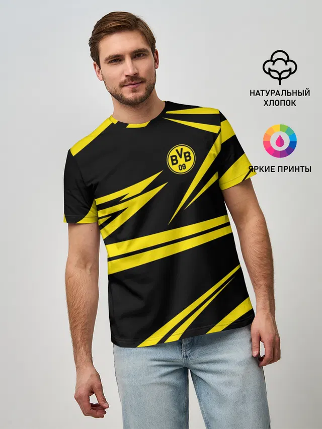 Мужская базовая футболка с принтом «Yellow and Black Pattern»