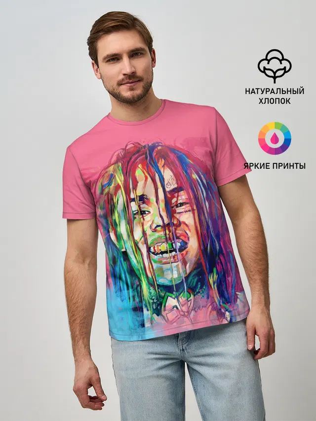 Мужская базовая футболка с принтом «6IX9INE — PINK 69»