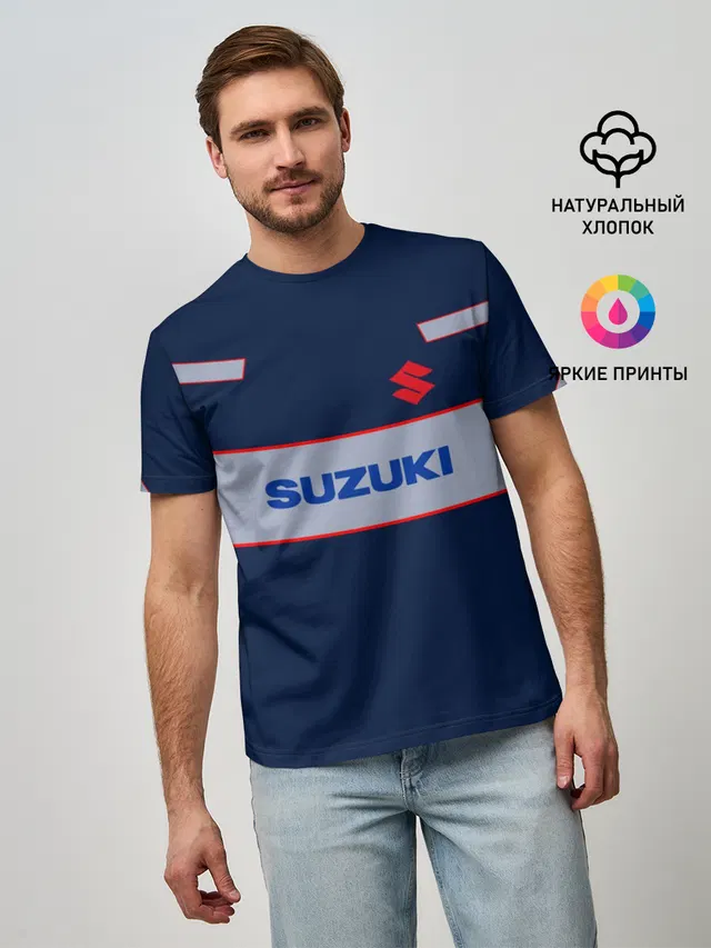Мужская базовая футболка с принтом «Suzuki»