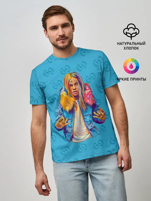 Мужская базовая футболка с принтом «6IX9INE — 6IX9INE 69»