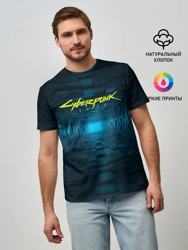 Мужская базовая футболка с принтом «Cyberpunk 2077»