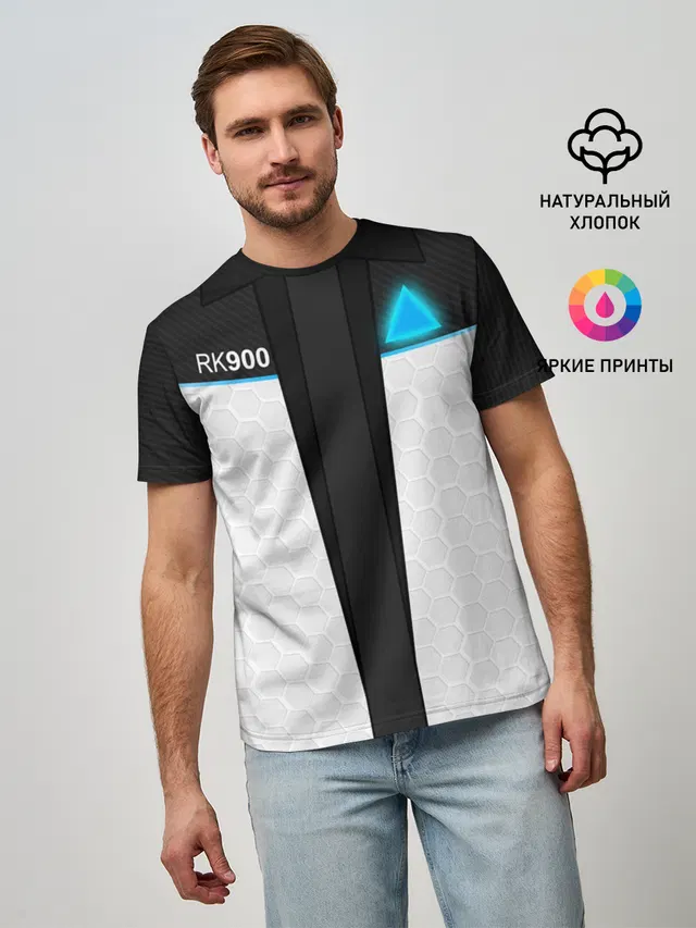 Мужская базовая футболка с принтом «Rk900 Rk-900 RK 900 — RK 900 CONNOR — РК 900 КОННОР»