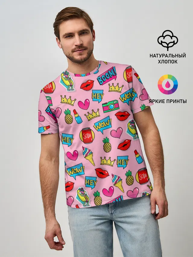 Мужская базовая футболка с принтом «Pop Art»