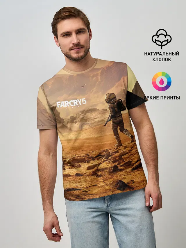 Мужская базовая футболка с принтом «Astronaut — FAR CRY 5 LOST ON MARS»