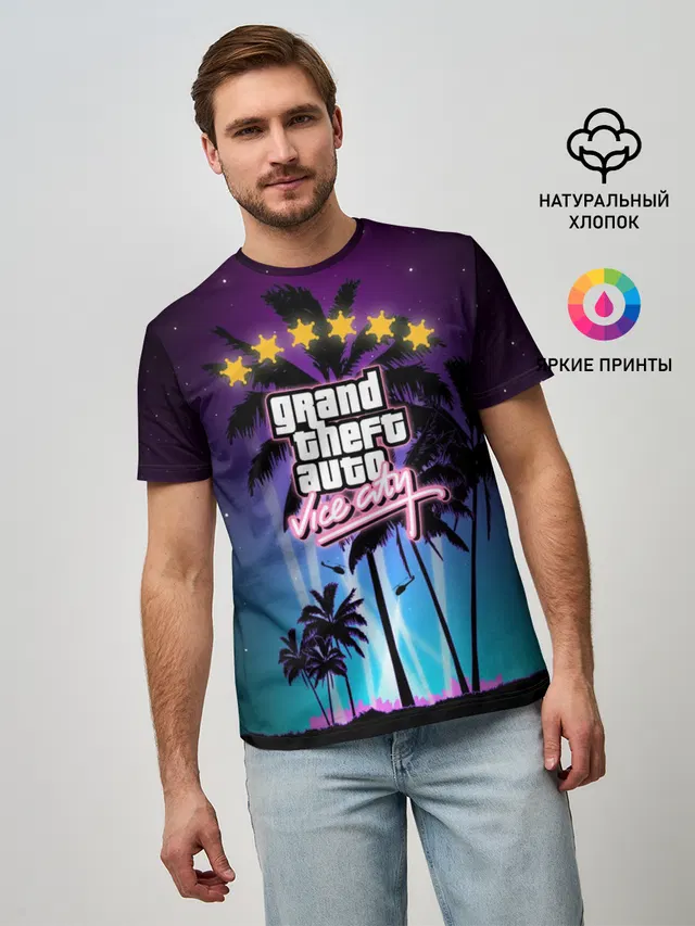 Мужская базовая футболка с принтом «GTA — GTA Vice City»