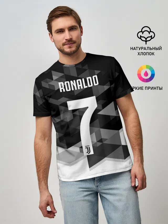 Мужская базовая футболка с принтом «Ювентус — RONALDO JUVE SPORT»