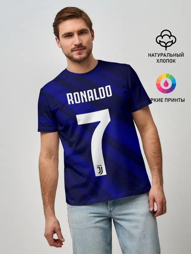 Мужская базовая футболка с принтом «Ювентус — RONALDO JUVE SPORT»