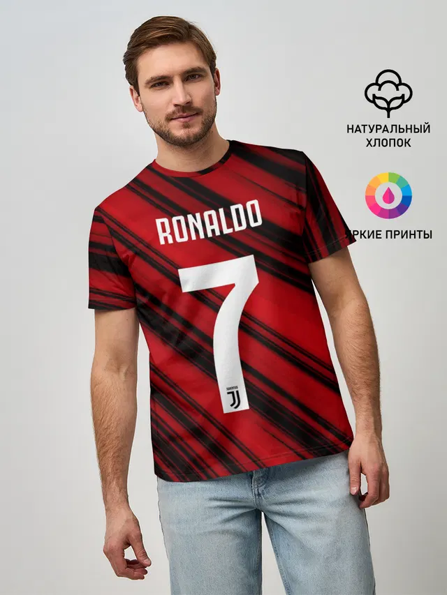 Мужская базовая футболка с принтом «Ювентус — RONALDO JUVE SPORT»