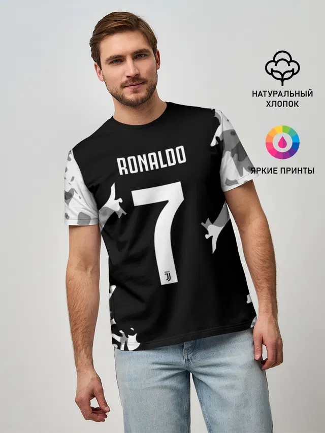 Мужская базовая футболка с принтом «Ювентус — RONALDO JUVE SPORT»