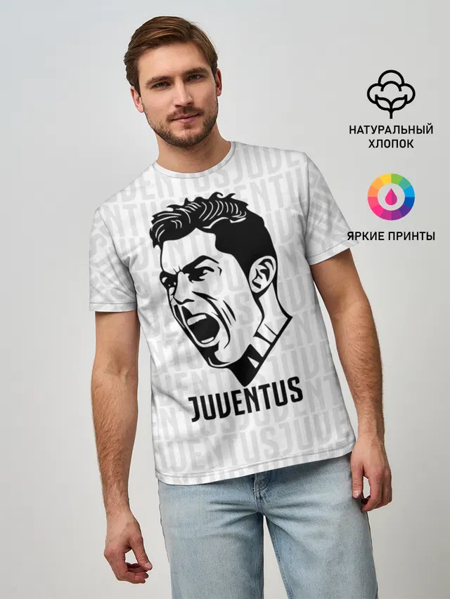 Мужская базовая футболка с принтом «Ювентус — RONALDO JUVE SPORT»