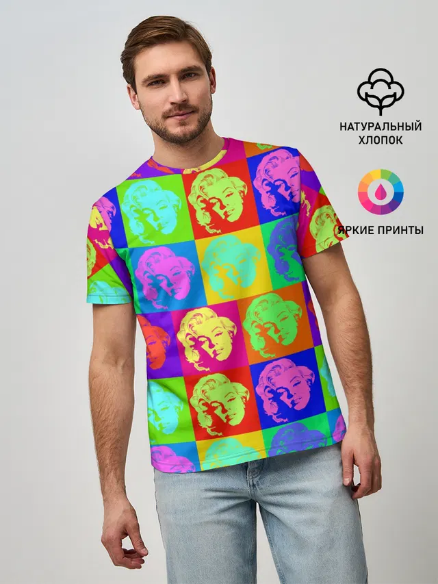 Мужская базовая футболка с принтом «Модные — pop-art Marilyn Monroe»