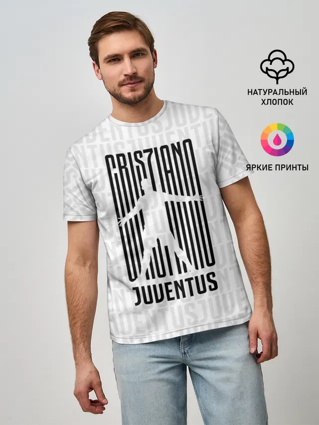 Мужская базовая футболка с принтом «Криштиану Роналду — RONALDO JUVE SPORT»