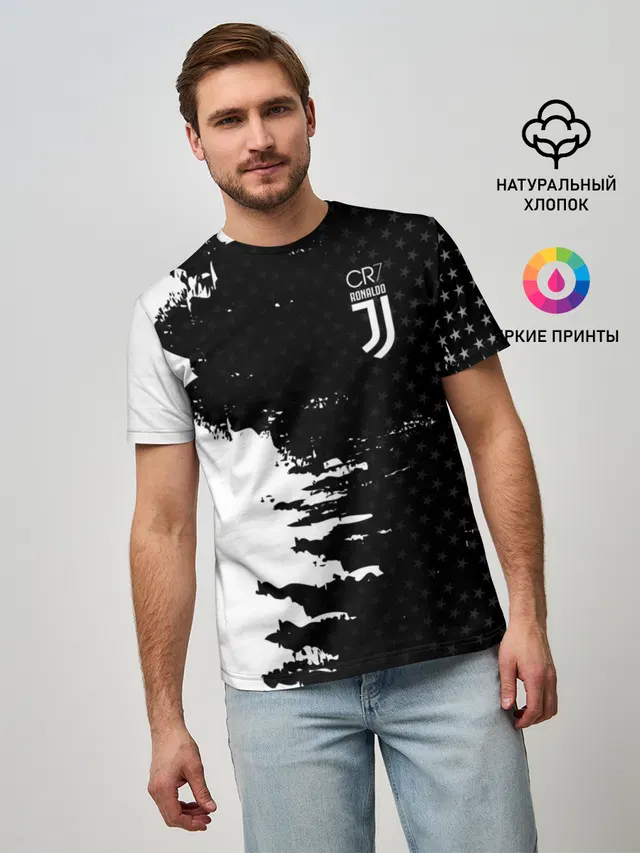 Мужская базовая футболка с принтом «Ювентус — RONALDO JUVE SPORT»