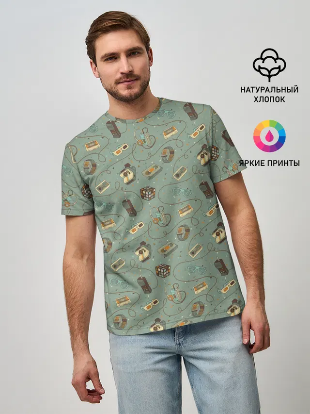 Мужская базовая футболка с принтом «Retro — Oldschool pattern»