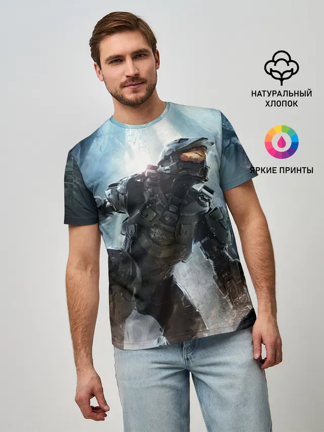 Мужская базовая футболка с принтом «Master Chief»