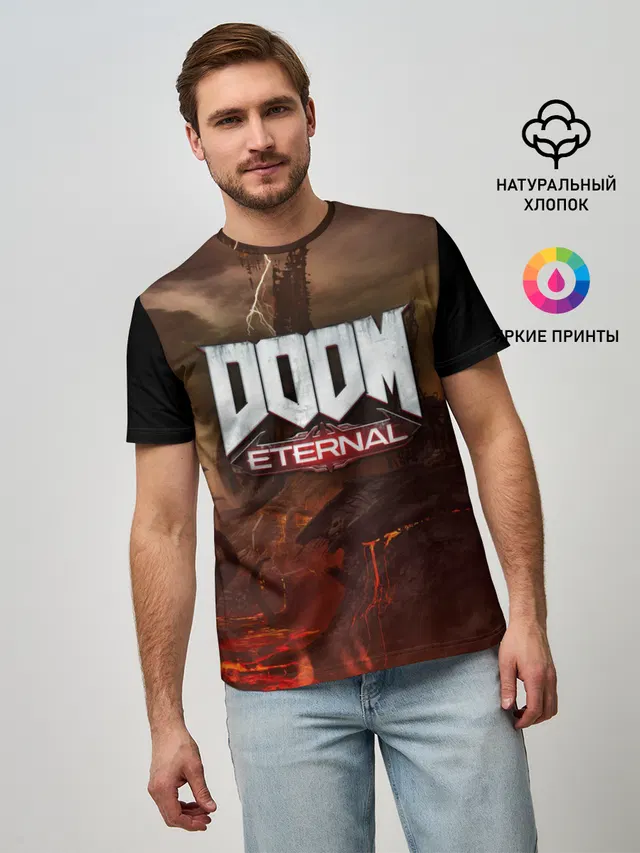 Мужская базовая футболка с принтом «Дум — DOOM Eternal»