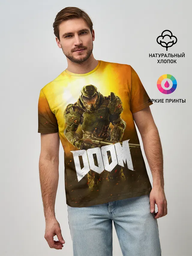 Мужская базовая футболка с принтом «Дум — DOOM 2016»
