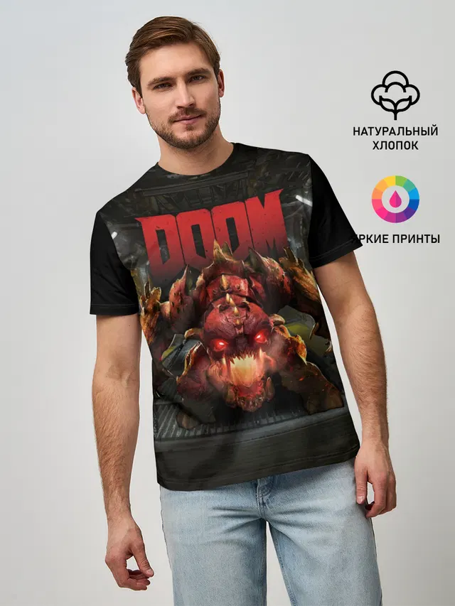 Мужская базовая футболка с принтом «Дум — DOOM Pinky»