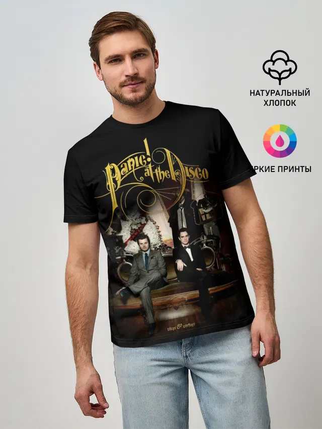 Мужская базовая футболка с принтом «Panic! At the disco — Vices & Virtues»