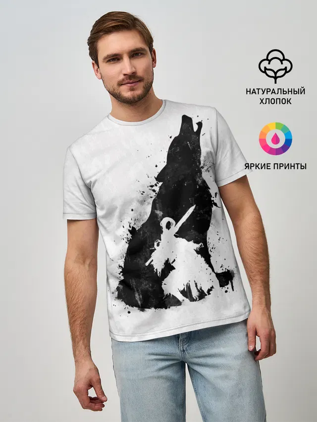 Мужская базовая футболка с принтом «Howling Wolf»