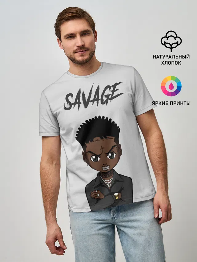 Мужская базовая футболка с принтом «Зарубежные — 21 Savage»