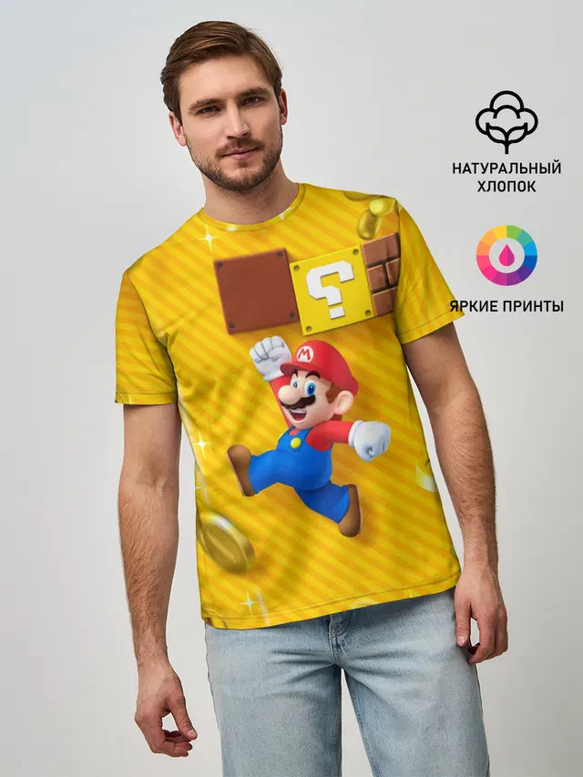 Мужская базовая футболка с принтом «Mario — Супер Марио»