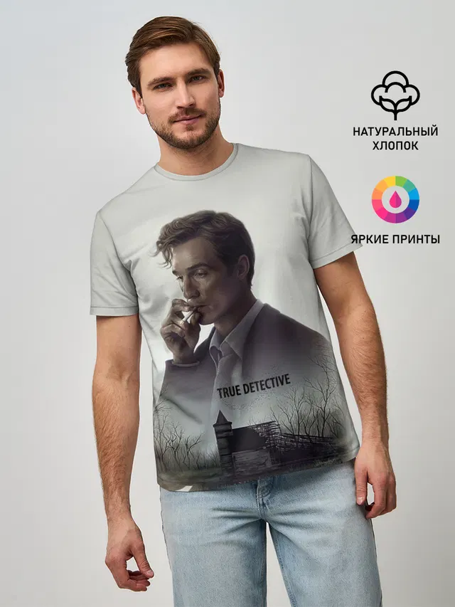 Мужская базовая футболка с принтом «True Detective»